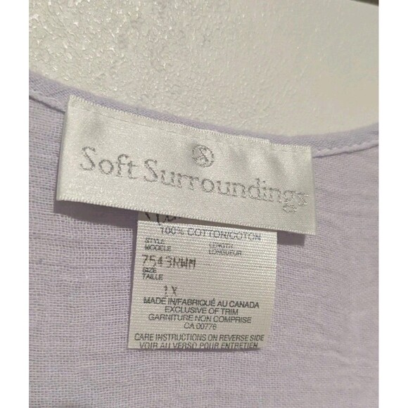 Soft Surroundings S/Less Nightgown Lounge Dress Cotton Voile 1X Light Purple - Picture 5 of 5